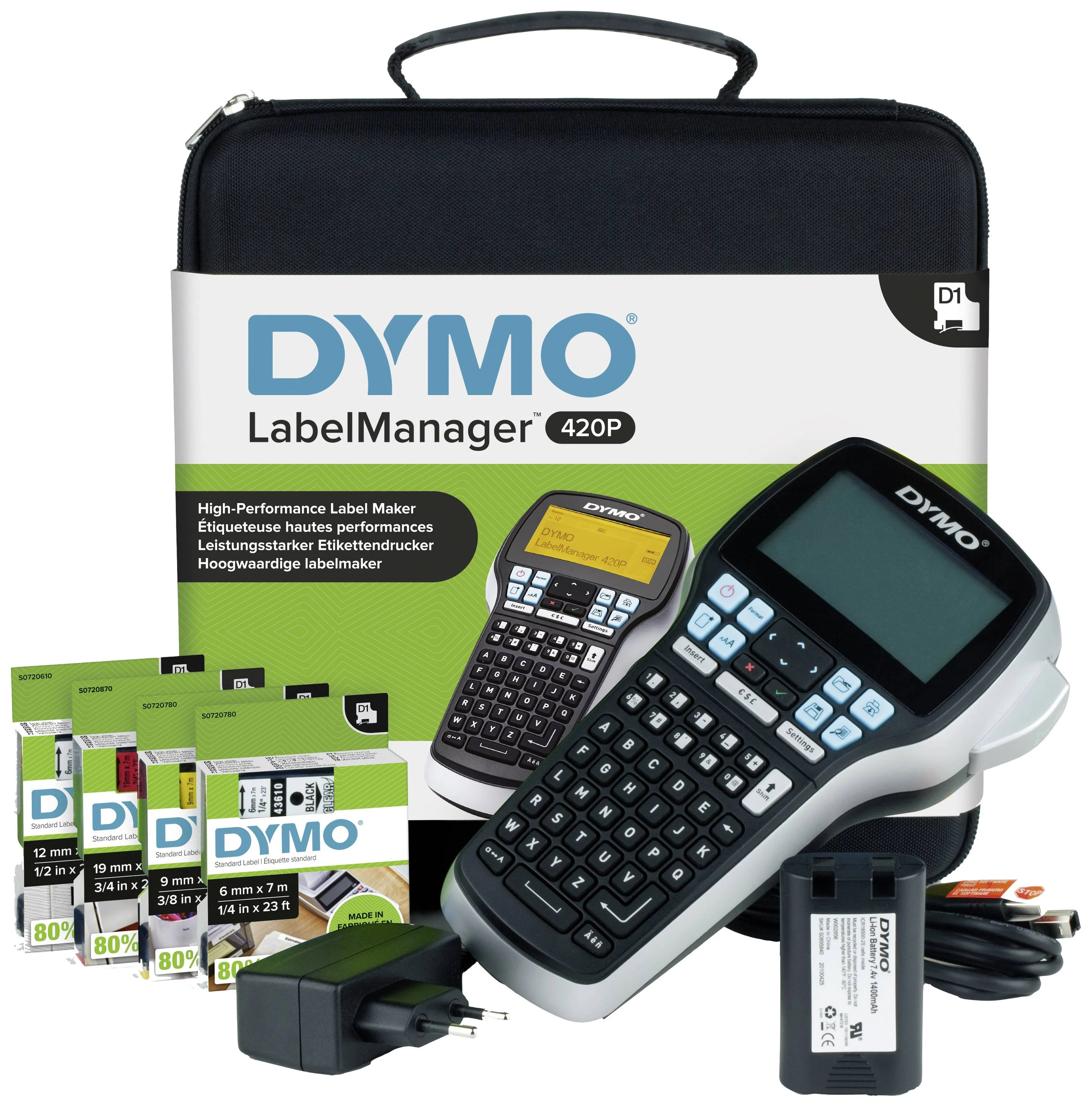 dymo labelmanager 420p set etiqueteuse adapte pour rubans d1 6 mm 9 mm 12 mm 19 mm